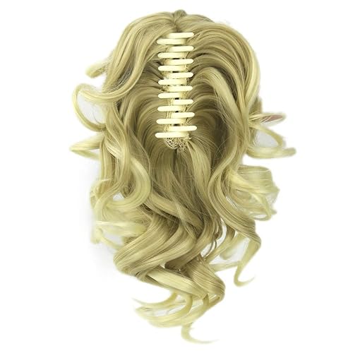 Miniatura 9 de Peluca sintética de cola de caballo de 15.7 pulgadas con clip de agarre de pelo corto y rizado (1B)