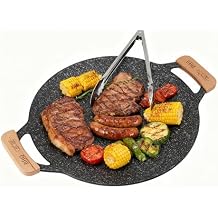 Korean Grill Pan, 11.8 inch / 14.2 inch Cast Iron Flat BBQ Grill Pan Round Non-Stick BBQ Griddle Comales Para Tortillas for Induction Gas Stove Electric Cooktop 11.8 inch