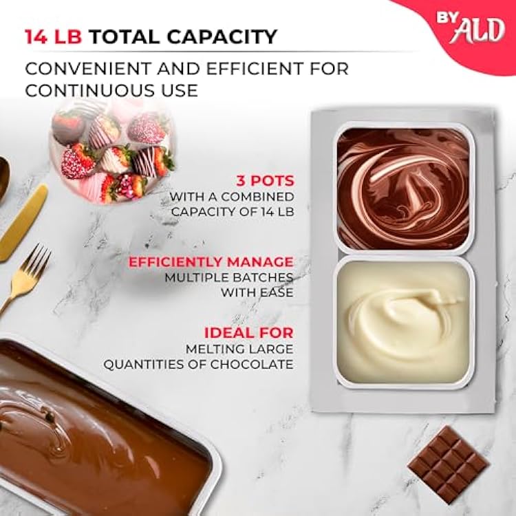 ALDKitchen Chocolate Melting Pot - Commercial Stainless Steel Electric Chocolate Melter, 1 Large Tank + 2 Extra Small Tanks, Adjustable Temp 86-185 F for Desserts & Candy