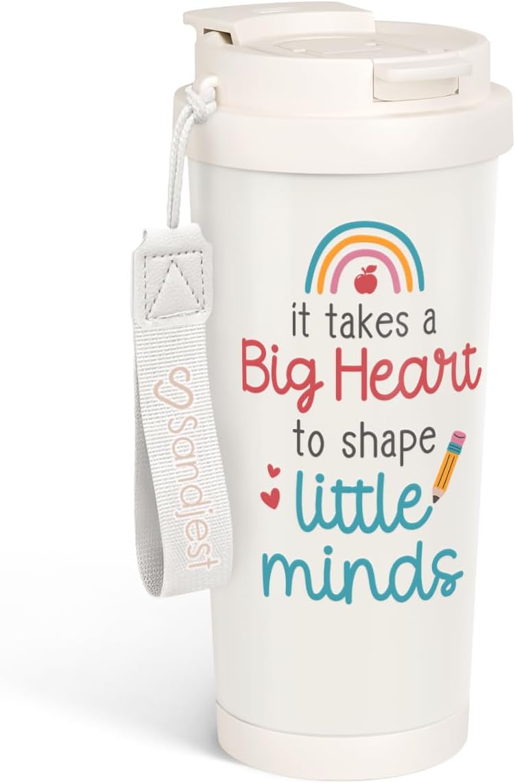 SANDJEST Teacher Tumbler - Stainless Steel 2-in-1 Lid Coffee Tumbler 18 oz, Insulated Travel Mug Appreciation Gift for Women, Teacher's Day, Birthday Christmas Graduation