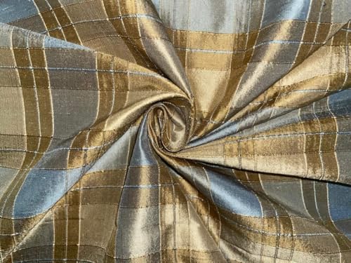 Soie Dupion bleu doré tissu côtelé exclusif pour coudre une robe de soirée chic