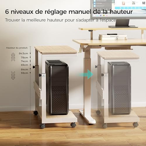 EUREKA ERGONOMIC Support Tour PC Réglable, Support de Chariot Mobile réglable avec roulettes verrouillables, Adapté À La Plupart des PC, Couleur érable – vue 6