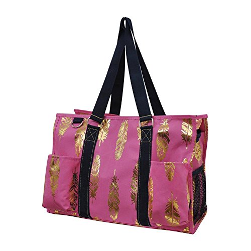 NGIL All Purpose Organizer Medium Utility Tote Bag 2018 Spring Collection (Gold Feather Pink)