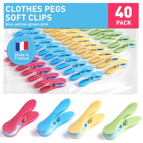culiclean Clothes Pegs for Washing Line, blue-yellow-green-pink, 40 Pack