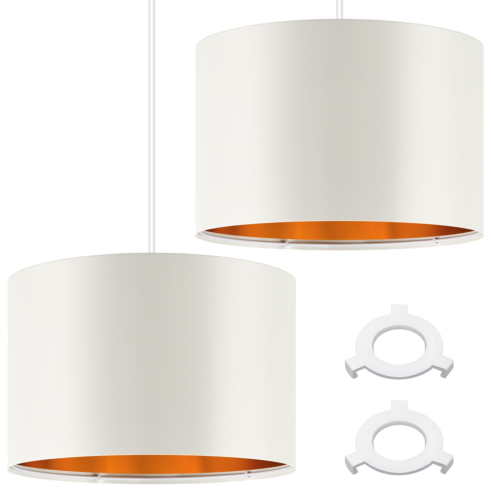 Weewooday 2 Pack Beige Lampshade for Ceiling 12" Modern Golden Inner Drum Lamp Shade with E27 to E14 Lamp Shade Adapter Ring for Pendant Lights Table or Bedside Floor Lights โ image 1