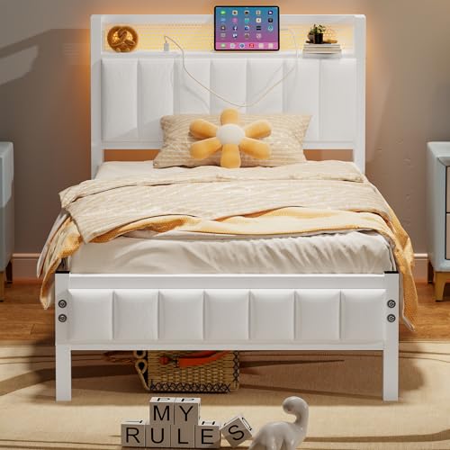 BORPHOM Cadre de lit simple avec tête de lit de