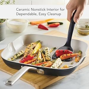 KitchenAid Hard Anodized Ceramic Nonstick Grill Pan/Griddle, Square, 11.25 Inch, Matte Black KitchenAid Hard Anodized Ceramic Nonstick Grill PanGriddle Square 1125 Inch Matte Black