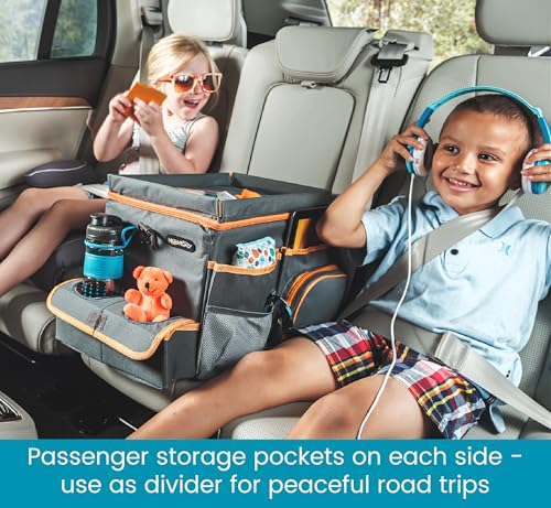 High Road CarHop Car Seat Organizer - Front Seat Organizer for Driver and Back Seat Organizer for Kids with Cup Holders, Study Tray Lid, Side Pockets and Cooler or File Compartment (Gray) - Thumbnail 2