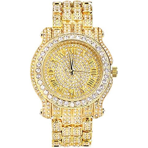 Techno Pave Mens 45mm Iced Diamond Roman Dial Watch - Gold Dial Cover
