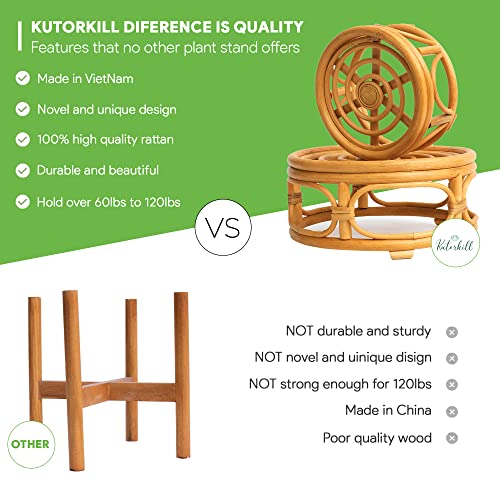 Pack Of 2 Large Boho Rattan Woven Round Riser Plant Stand Indoor | Rustic Farmhouse Natural Rattan Circle Pedestal For Decor & Display | Indoor Decorative Round 11.8" & 8.5" Accent Centerpiece For Home, Kitchen, Tabletop, Office Decor #TOP6