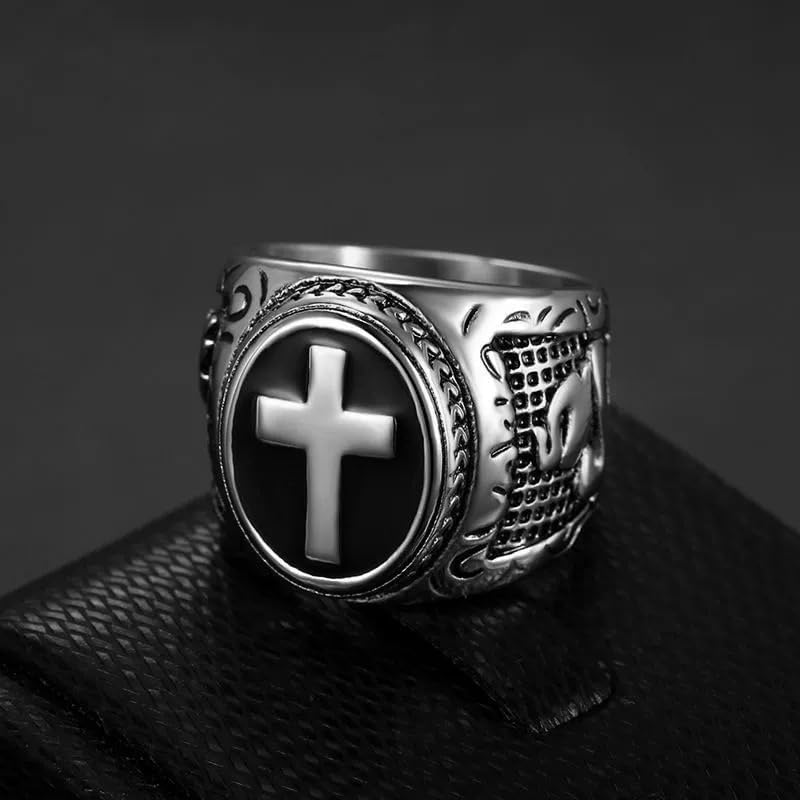 FATACI Vintage Men Ring Stainless Steel Religious Prayer Holy Cross Ring with Black Enamel Christian Jewelry Size8-12 - Image 5
