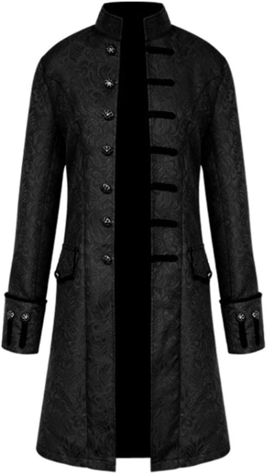MasaRave Mens Gothic Jacket Steampunk Victorian Jacquard Coat