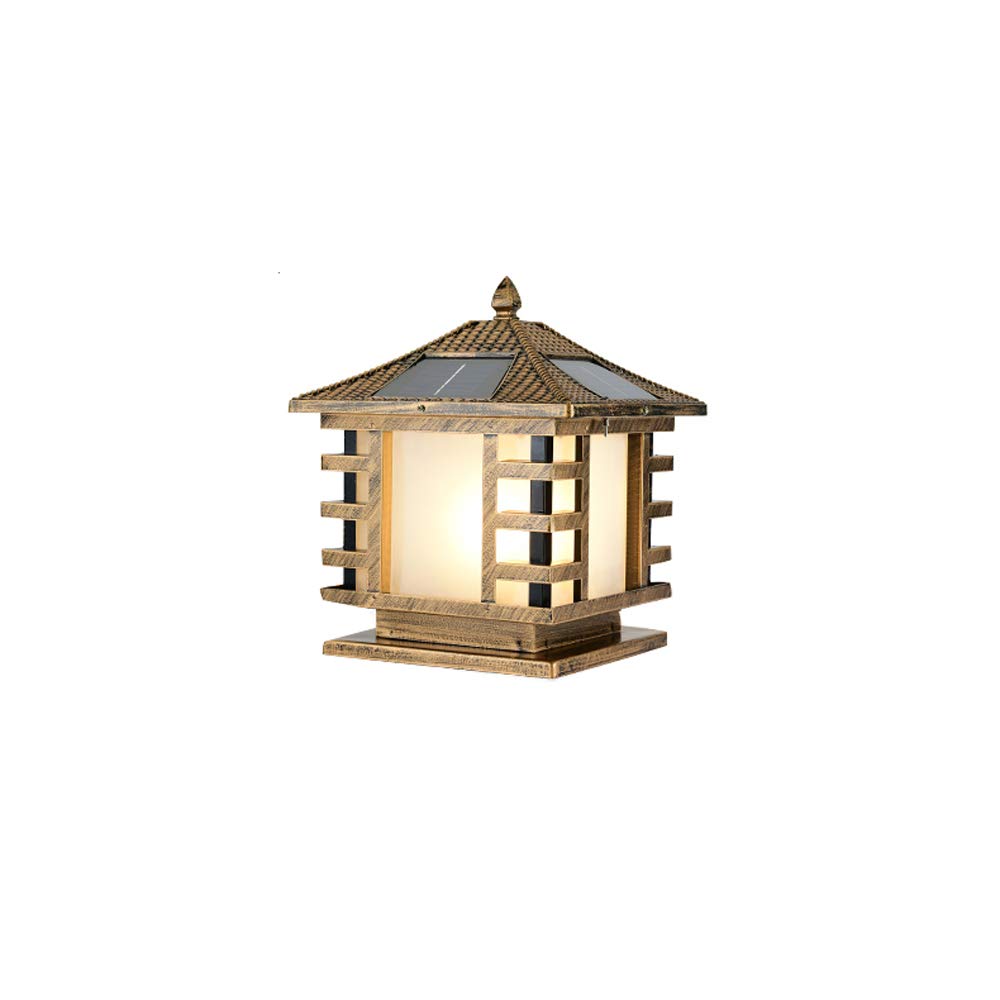 ZXTIIEUF Post Lights Outdoor Vintage Solar Column Headlight Energy Saving LED 1-Light Exterior Post Lantern Rainproof Waterproof Bright Garden Home Villa Wall Light Landscape Street Antique(Bronze,M)