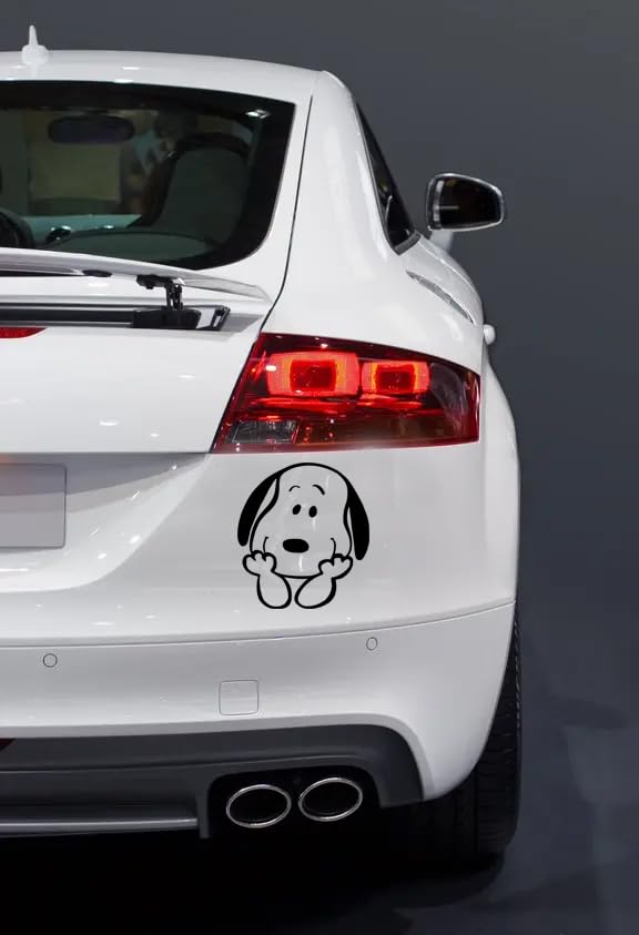 Image of Cute Dog Character Car Decal, Black Vinyl Window Sticker - Transparent Background