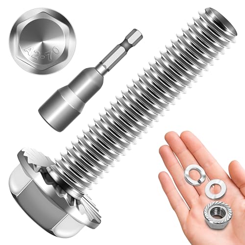 M10 x 45mm (10 Sets) M10x1.5 Bolt Flanged Hex Head Nuts and Bolts, M10 Bolt Flange Hexagon Screws with Nuts and Washers, 304 Stainless Steel 18-8 Metric Screw Assortment, DIN 6921, By Mywish