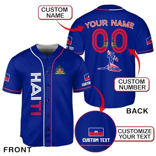 Personalized Haiti Baseball Jersey Men, Haiti Jersey Men, Haiti Soccer Jersey, Haiti Jersey Baseball miniatura 3