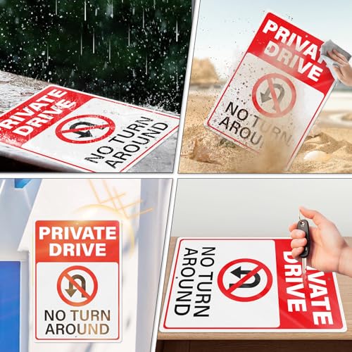 Panneau Private Drive No Turn Around pour signalisation de chemin privé extérieur, pack de 2 - 4
