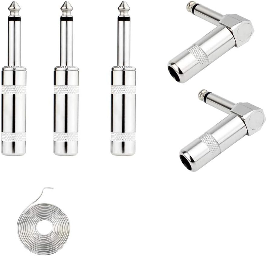 1/4" Audio Plugs 6.35mm Plug TS Male 1/4 inch Solder Type Mono Plug Design Connector for DJ Mixer Speaker Guitar Cables Phono Patch Cable Microphone Cables (5 Pack) GiantBee (Combo Set)