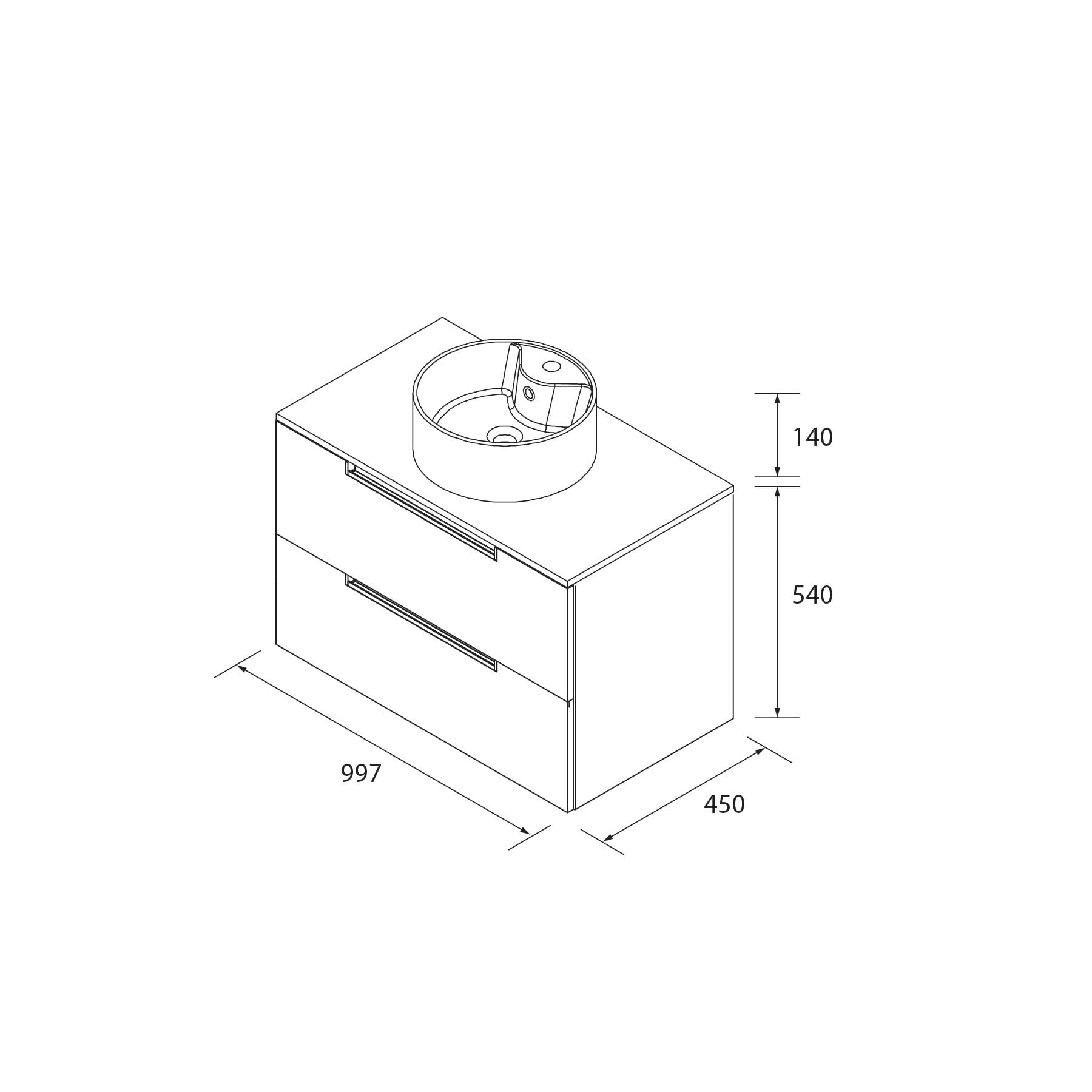 Mueble de Baño Leni 100cm Nogal 2 cajones Lavabo sobre encimera 1 poza Porcelana