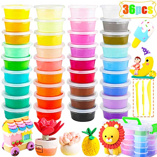 36 Bright Colors Air Dry Clay Kit Magic Soft & Stretchy Ultra Air Dry DIY Modeling Clay Set,Ultra Light Plasticine Slime Clay for Boys & Girls Age 3-12 Year Old