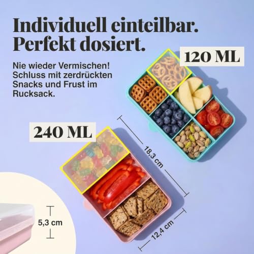 melii - Brotdose Kinder mit Fächern, Snackbox Bento 6 Fächer, Einhorn – Ansicht 3