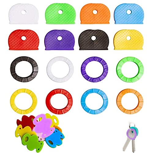 76 Piezas Cubiertas de Tapa de Llave, Cubiertas de Goma para Llaves, Identificación de Llave Etiqueta, Etiquetas de Tapa de Llave, para Fácil Identificación de Llaves de Puerta, 8 Colores, 3 Estilos Cover