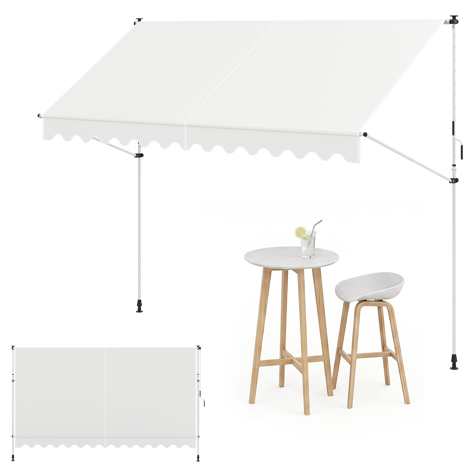 COSTWAY Tenda da Sole a Morsetto, Tenda per Balcone Senza Foratura Altezza e Inclinazione Regolabili con Manovella, Telo Impermeabile e Resistente ai Raggi Solari e Telaio Antiruggine (4M,Bianco)
