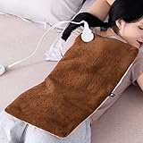 Dowin Weighted Heating Pad with Massage, Massaging Weighted Heating pad with Massaging Vibrations, 9 Settings- 3 Heat, 6 Massage-18 Relaxing Combinations, 12” x 24” Brown