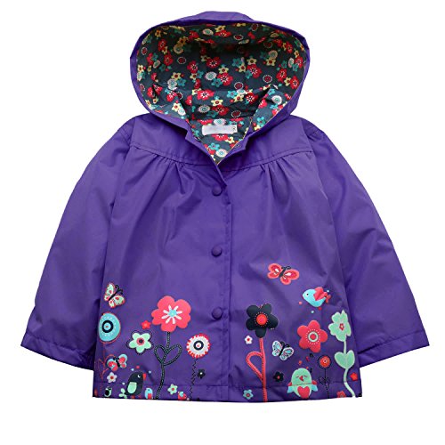 Zaclotre Baby Girl Kid Waterproof Floral Hooded Rain Jacket Outwear Raincoat with Hoodies