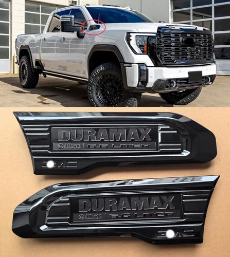 Image of 2pack OEM 2020-2023 Duramax 6.6L Liter Allison Diesel Vent Emblem Right Left 3D Nameplate Badge Replacement for Sierra 2500HD 3500HD 84586287 84586288 (Gloss Black)