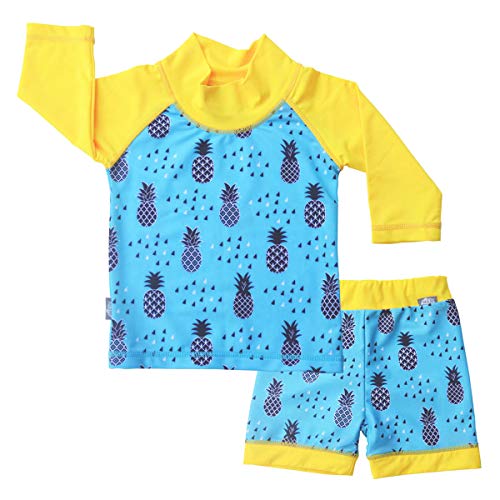 JAN & JUL Baby Toddler Boys 50+ UPF Rash Guard Set (UV Shirt Short Set M: 6-18m, Pineapple)