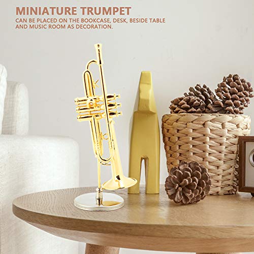 Hapivida Miniature Trumpet Model, Brass Delicated Golden Mini Trumpet Mini Instrument Ornament Decoration Instrument Model Musical Ornaments Musical Gift With Stand And Case #TOP4