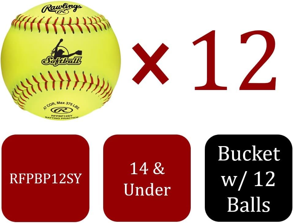 Rawlings | Bucket of 12 Practice Softballs | All Ages | 12" RFPBP12SY | Synthetic Cover