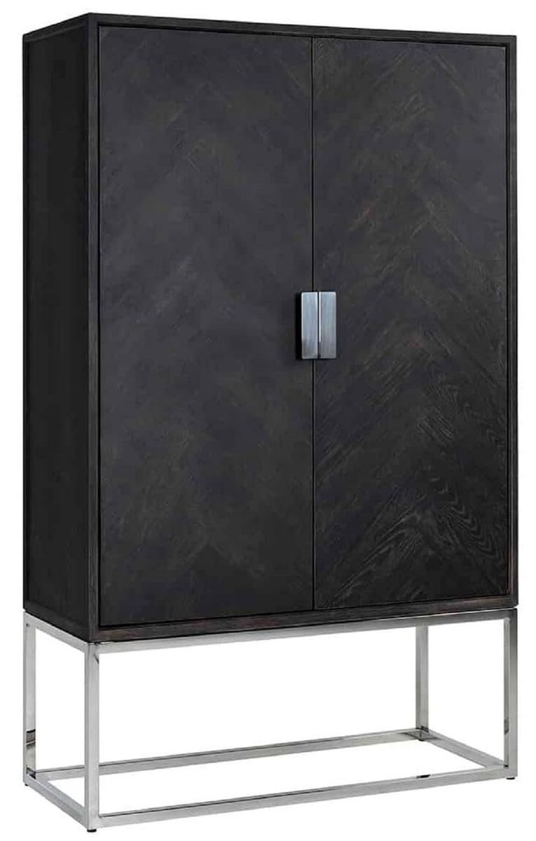 Casa Padrino Armario Bar de Lujo Negro/Plata 108 x 45 x A. 175 cm - Armario de Madera Maciza con 2 Puertas - Armario de salón - Armario de Bar - Muebles de Hotel - Colección de Lujo