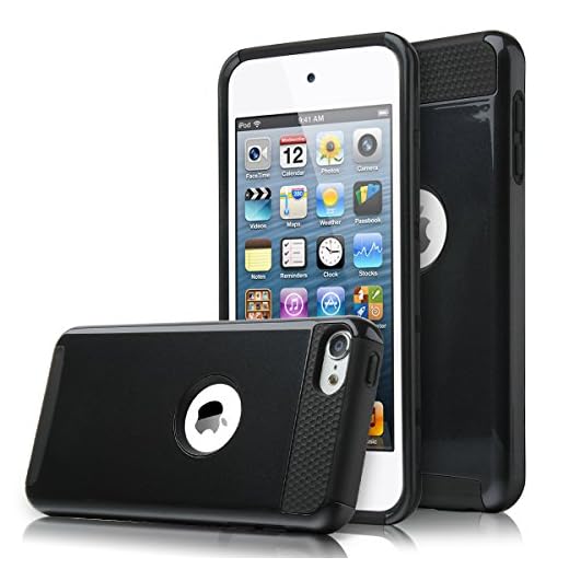ULAK iPod Touch 7 Case, iPod Touch 6 Case, Slim Fit Dual Layer Hard PC Back+TPU Shockproof Interior Protective Case Cover for Apple iPod Touch 5th/6th/7th Generation, Black
