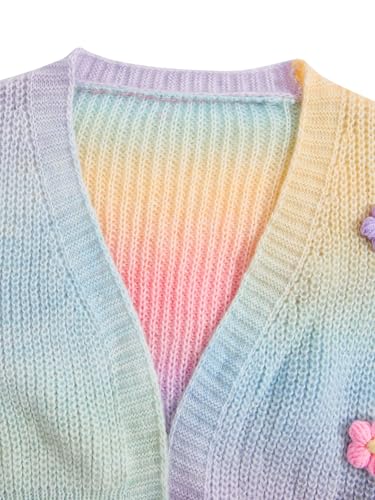 SHENHE Girl's Cute Flower Cardigan Open Front Chunky Knit Colorful Cropped Cardigan Sweater3