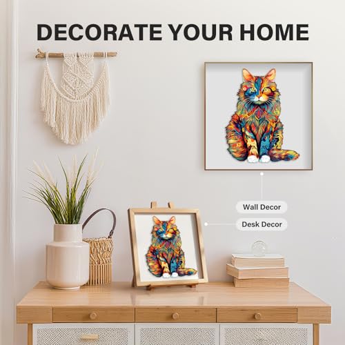 Rompecabezas de madera para adultos - Gato Maine Coon, rompecabezas jigsaw de madera | Rompecabezas únicos de animales en madera para adultos, regalos navideños para amantes de los rompecabezas (80 piezas, pequeño, 8,3" x 6,6") miniatura 6