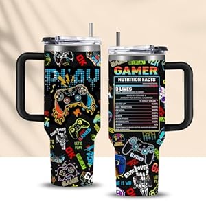 CGMIBAS Gamer Gifts for Men Boys Tumbler with Handle and Straws 40oz Stainless Steel Gamer Insulated Travel Cups – Birthday Present for Men, Dad, Son, Husband – Gaming Gifts for Him Coffee Mugs