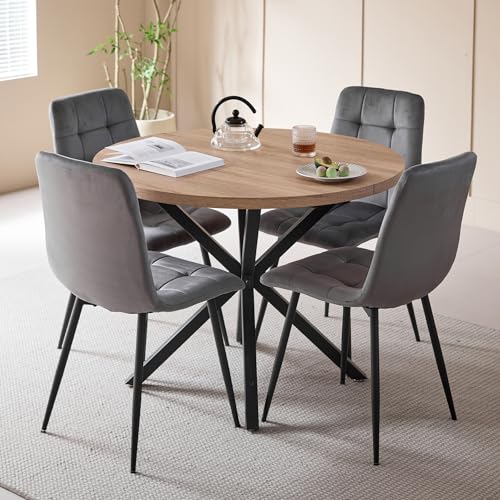 DEYARNA HOME Ensemble de salle à manger 5 pièces - Table ronde 100 cm et 4 chaises (non-tissé hollandais), table et chaises pour cuisine, salon, balcon,...