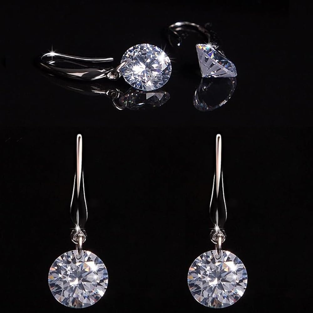 Crystalline Azuria Plata de Ley 925 Redondo Cristales Pendientes colgantes Pendientes de tuerca con Caja para Mujeres y Niñas