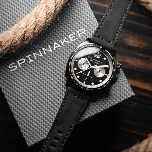 Image of Spinnaker Men's 42mm Hull Chronograph Watch with Leather Strap SP-5068