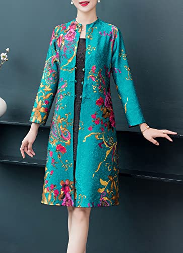 Women's Abstract Flowers Tri-button Crinkled Reversible Chinese Jacket3