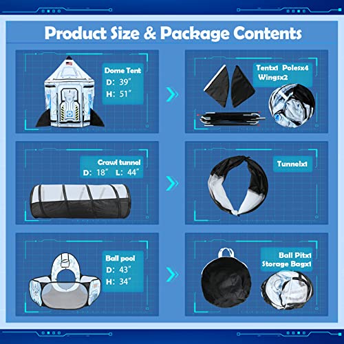 White Rocket Ship Kids Ball Pit With Play Tent And Play Tunnel, Kids Pop Up Tent For Indoor Outdoor, Space Toys For Boys Girls Babies Toddlers Playhouse (3 In 1) #TOP6