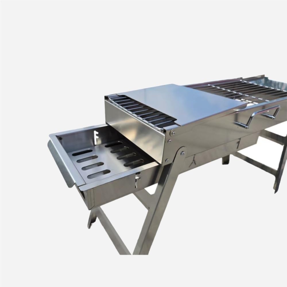 Parrilla portátil de acero inoxidable para camping – Parrilla Cact Chal para uso al aire libre y doméstico (cuadrado plegable 60 x 21,8 x 7,1 cm)