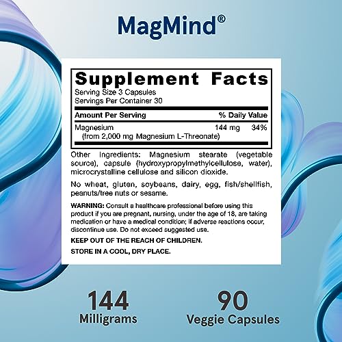 Jarrow Formulas Magmind Brain Health With Magtein (Magnesium L-Threonate), Dietary Supplement For Brain Health And Memory Support, 90 Capsules, 30 Day Supply #TOP5