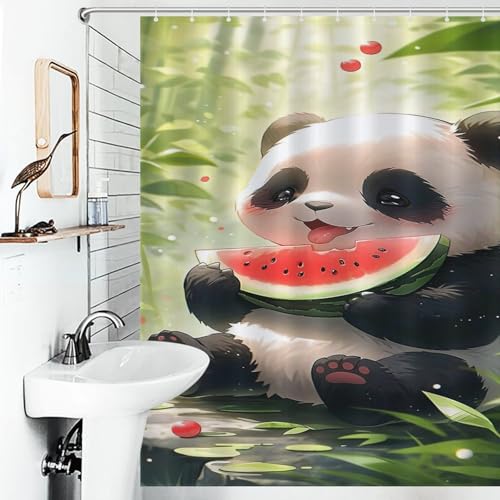 Rideau de douche panda séchage rapide en tissu polyester avec 12 crochets