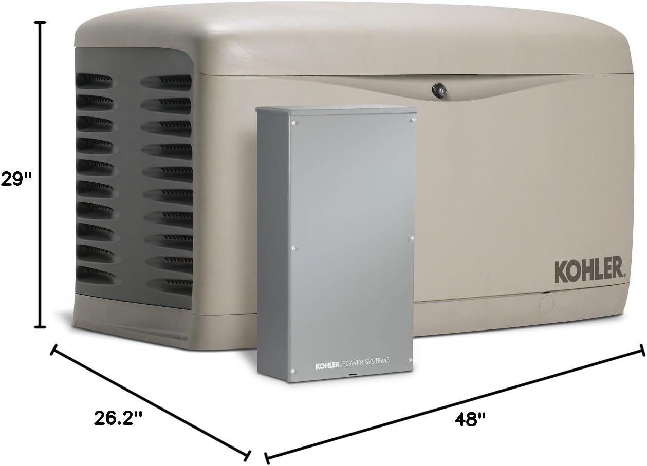 Kohler 20RESCL-200SELS Standby Generator and Transfer Switch with dimensions