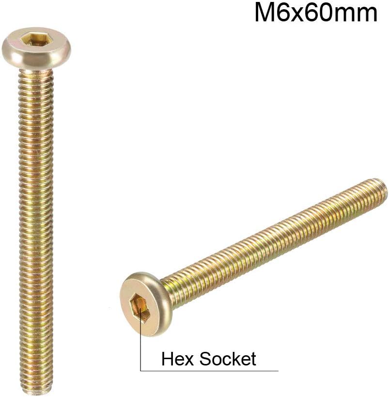 sourcing map M6x60mm Furniture Screw Hex Socket Machine Screws Zinc Plated Fasteners Bolts Full Thread Carbon Steel 10Pcs - Image 4