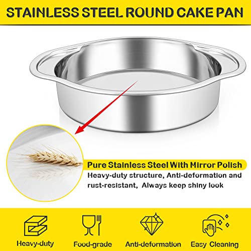P&P Chef 8 Inch Cake Pans Sets For Baking, 3-Piece Round Baking Pan With Handles, Stainless Steel Cake Cake Tin For Birthday, One-Piece Design & Wider Handle, Dishwasher Safe & Heavy Duty, Silver #TOP2