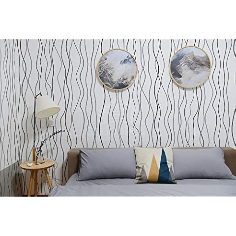 Silver Wavy Lines Peel and Stick Wallpaper - Modern Abstract Wall paper - Self Adhesive Backsplash Peel Stick, Easily Removable Contact Paper - Black Silver Retro Home Office - 17.71” Wide x 118” Long Cover
